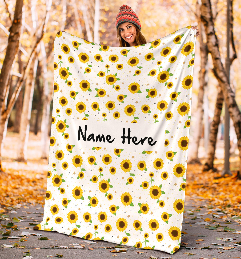Personalized Name Cute Sunflower Pattern Blanket for Girls