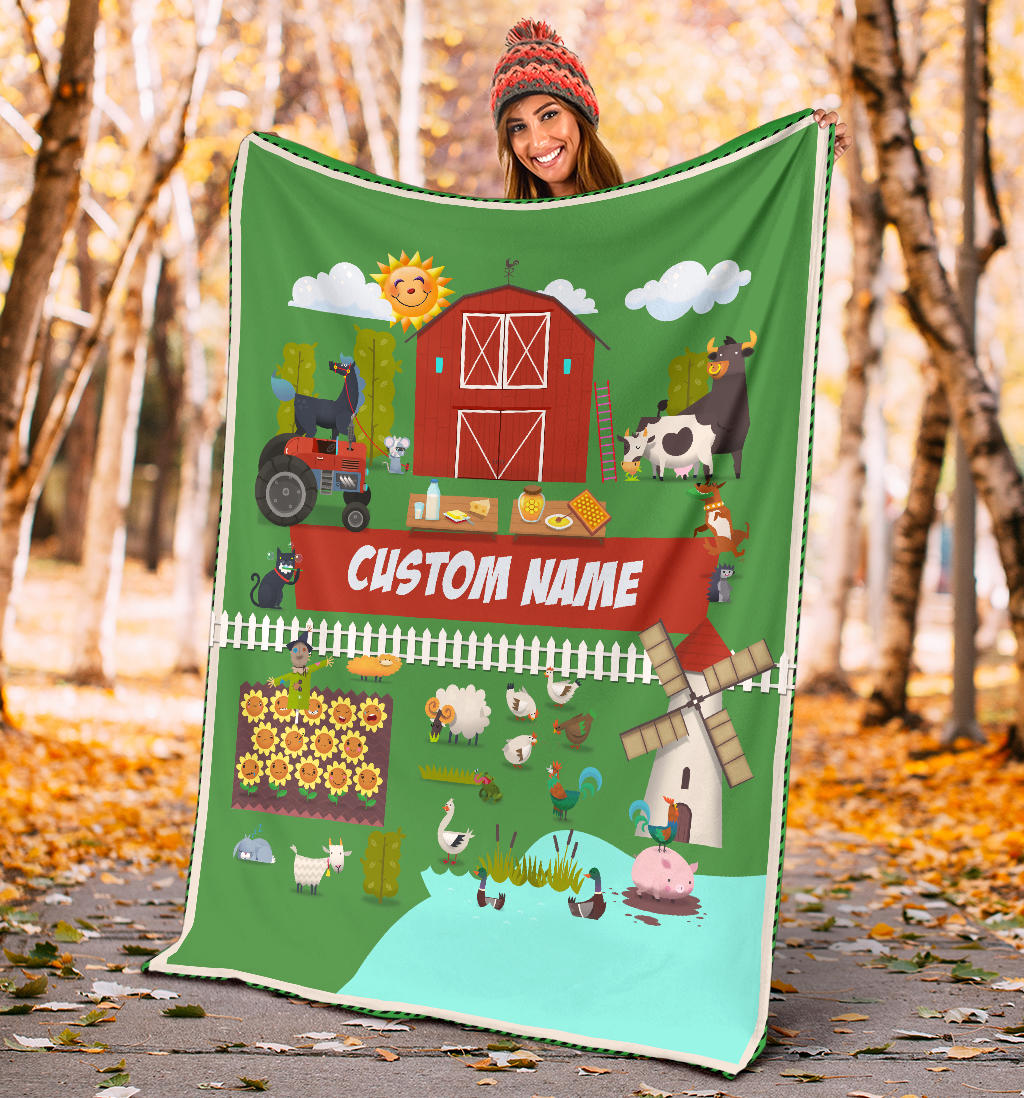 Personalized Name Farm & Tractor Blanket for Kids