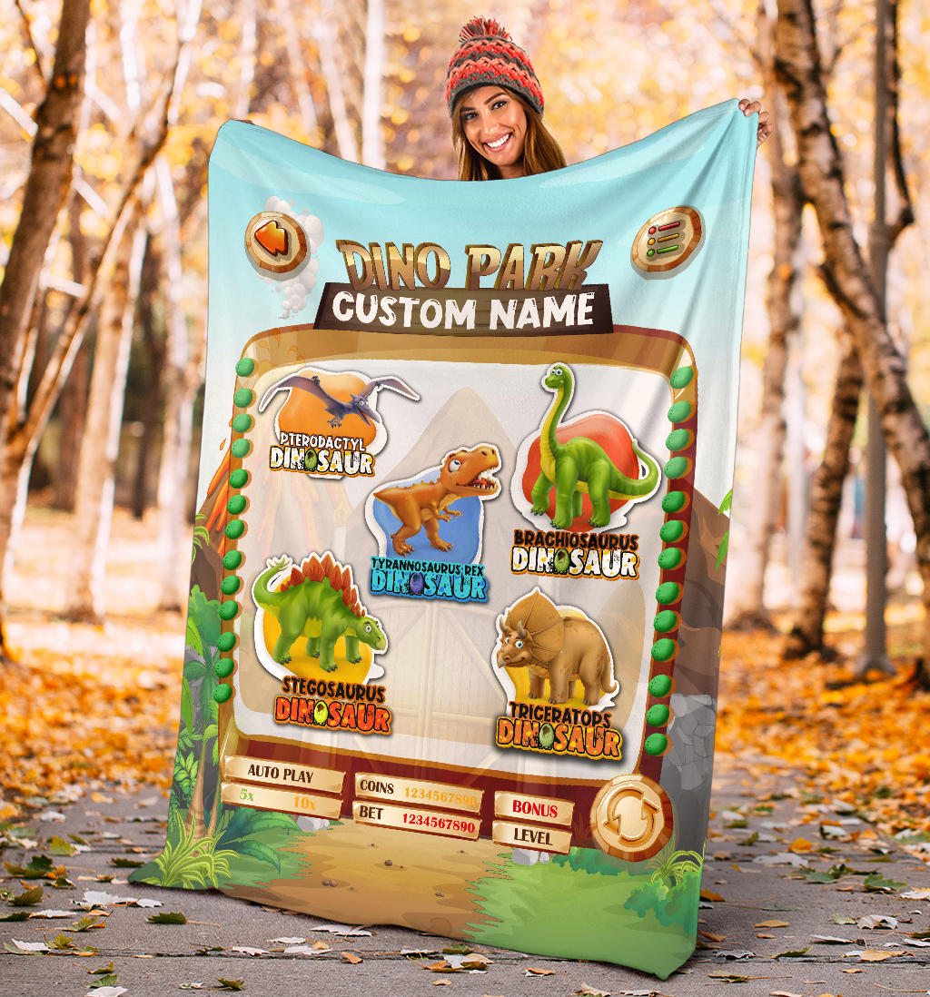Personalized Name Dino Park, Dinosaur Blanket for Kids, Educational, Learning Blanket for Boys & Girls