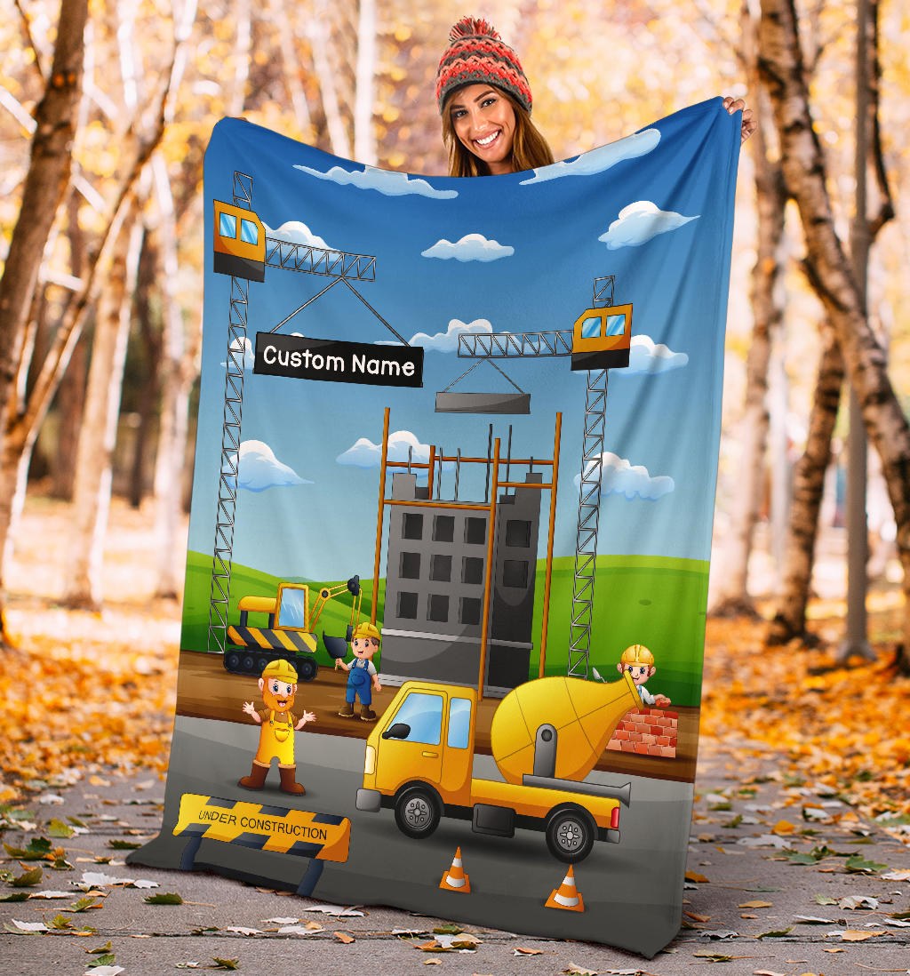 Personalized Name Construction Site Equipment Blanket for Kids