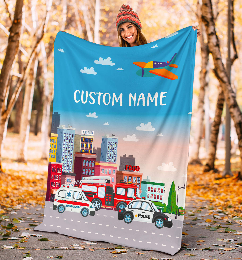 Personalized Name Police, Ambulance, Firefighter 911 Blanket for Kids, Boys & Girls Blanket