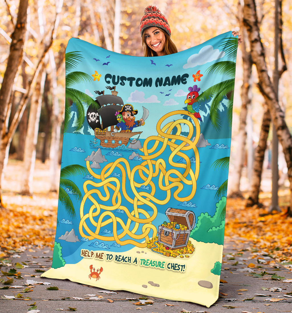 Personalized Name Educational, Pirate Maze Game Blanket for Boys & Girls, Custom Name Have Fun Blanket for Kids