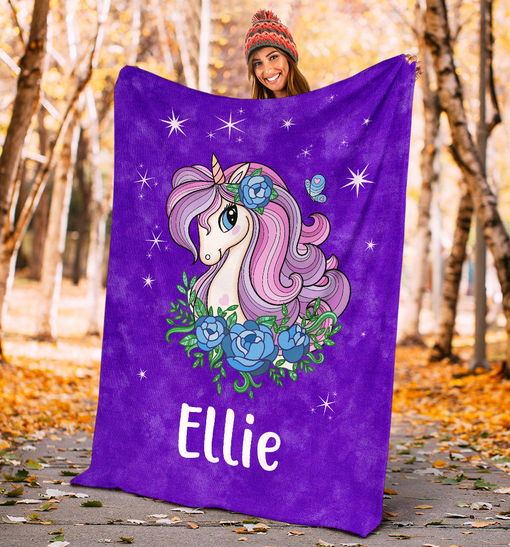 Personalized Name Sparkling Unicorn Purple Blanket for Girls & Babies