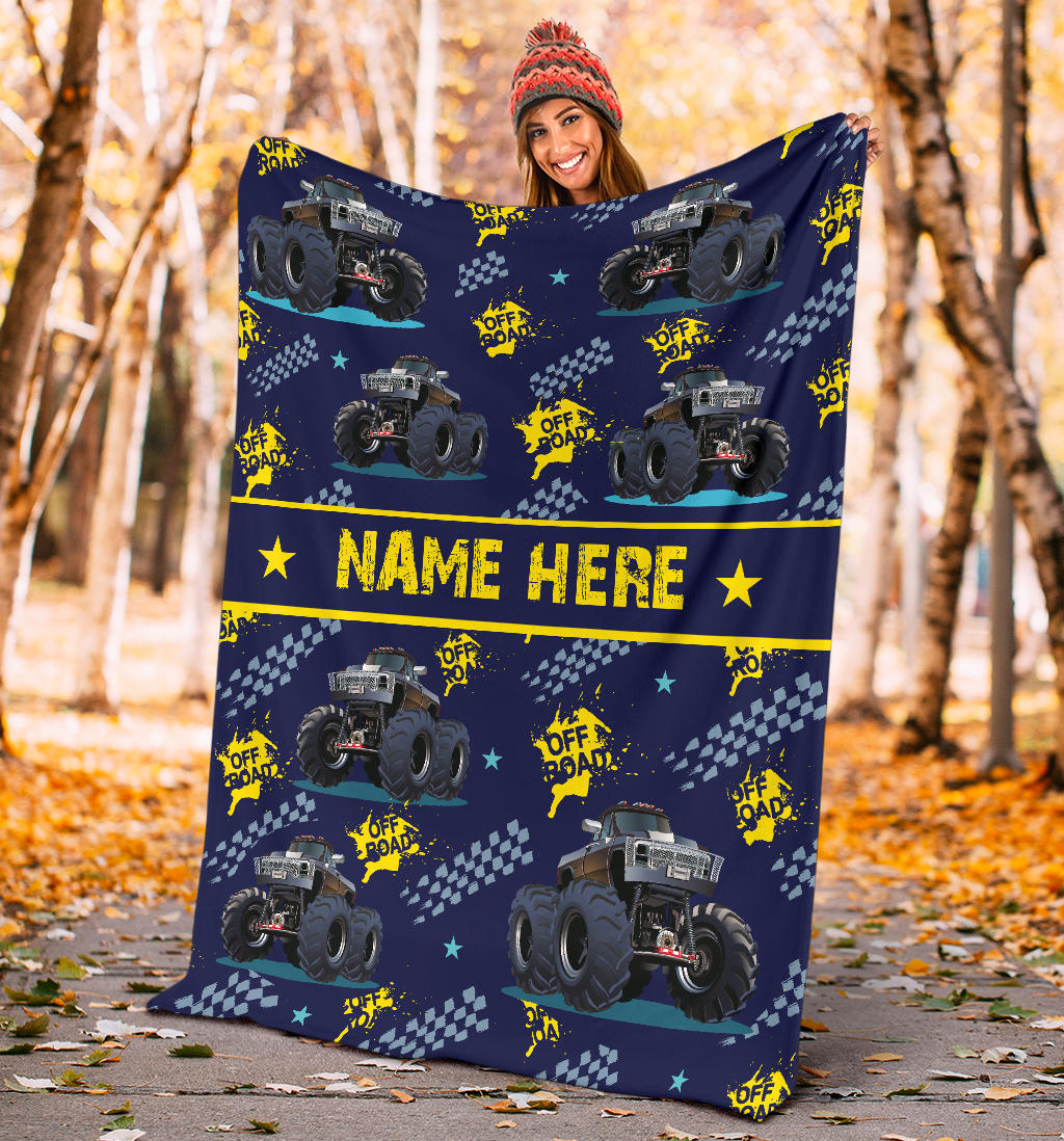 Personalized Name Monster Truck Blanket for Boys, Girls & Adults