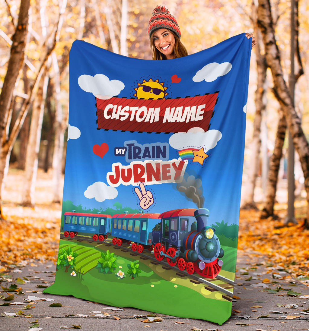 Personalized Name Train in Mountains Blanket for Kids