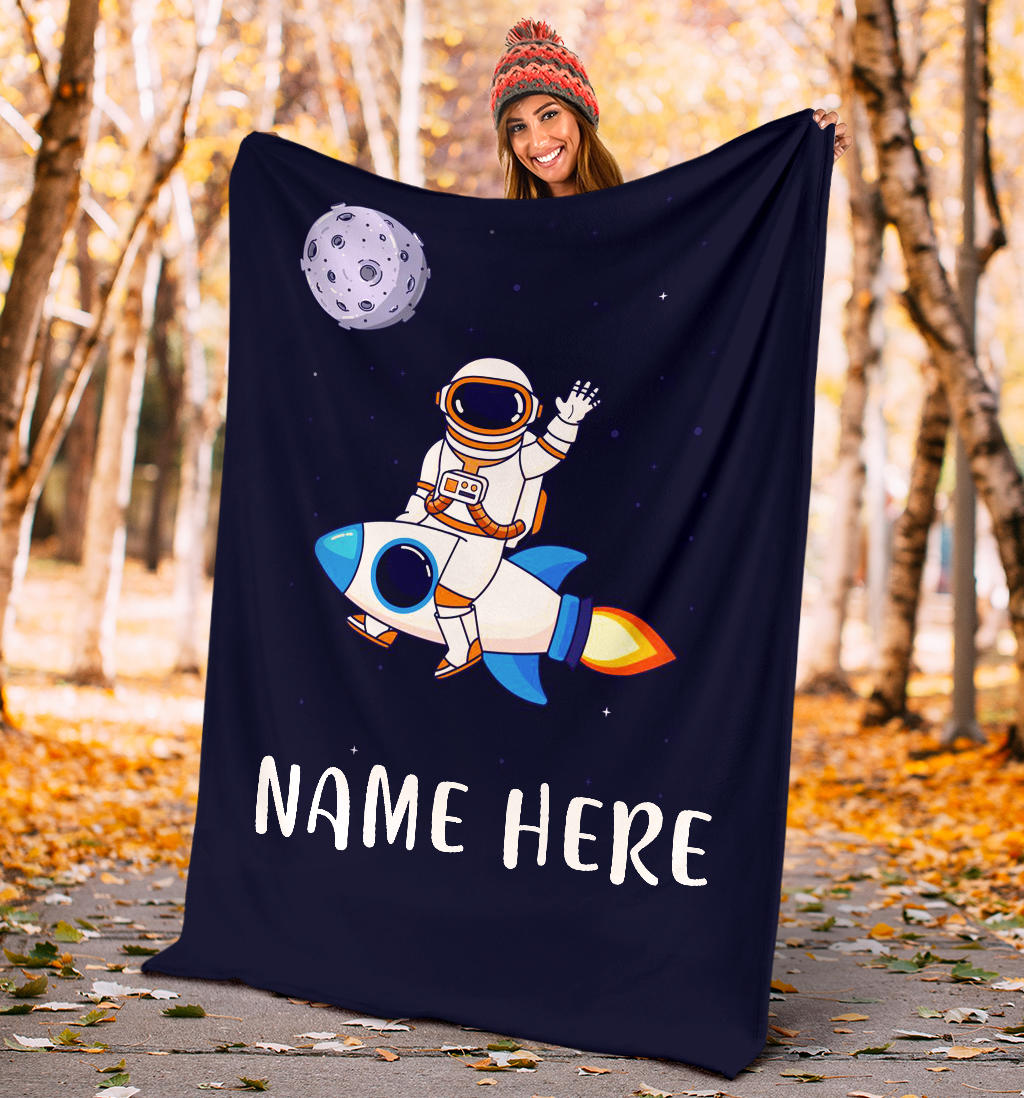 Personalized Name Astronaut Blanket for Boys, Kids