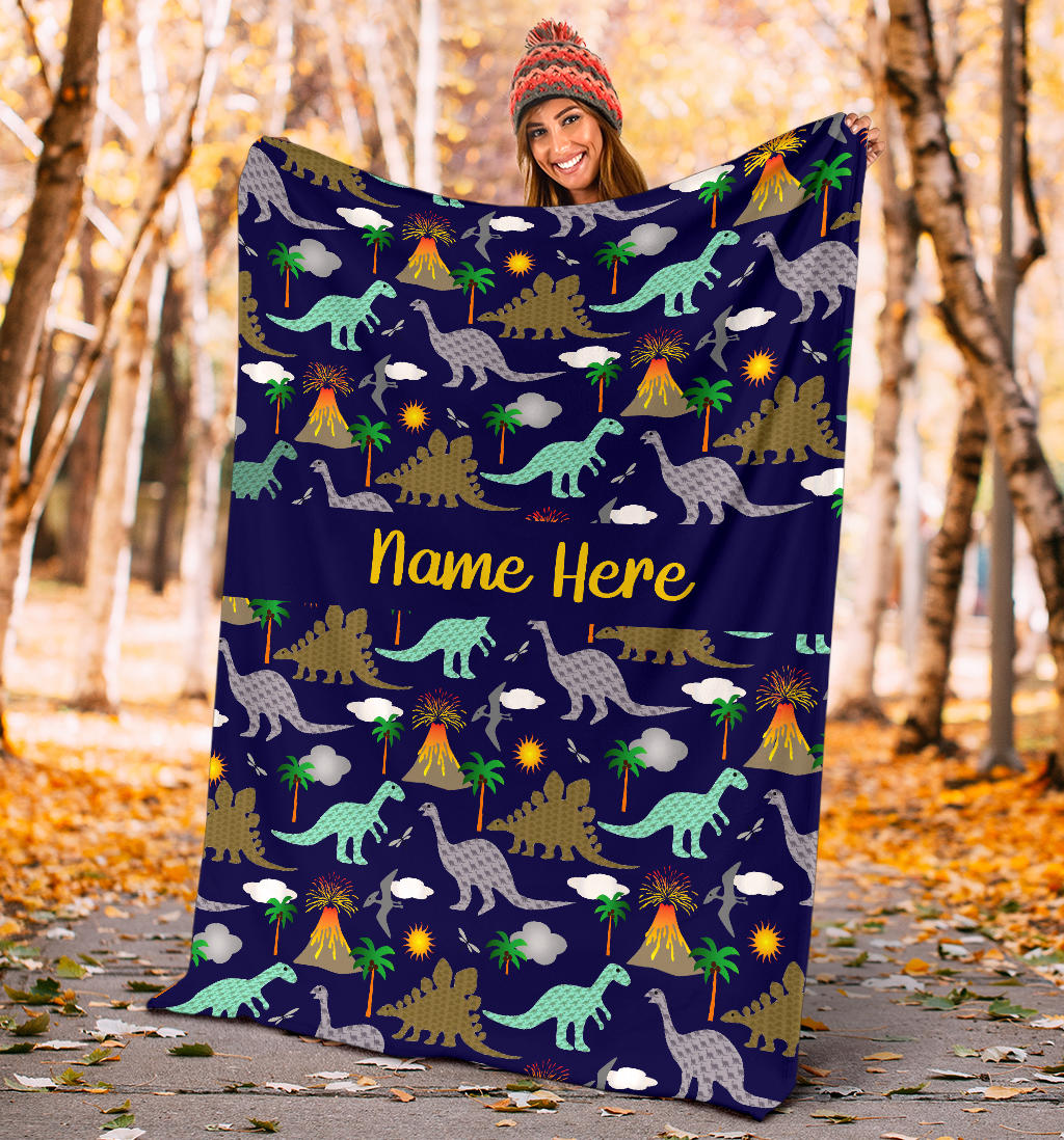 Personalized Dinosaurs, Dino World Blanket for Boys & Girls, Kids