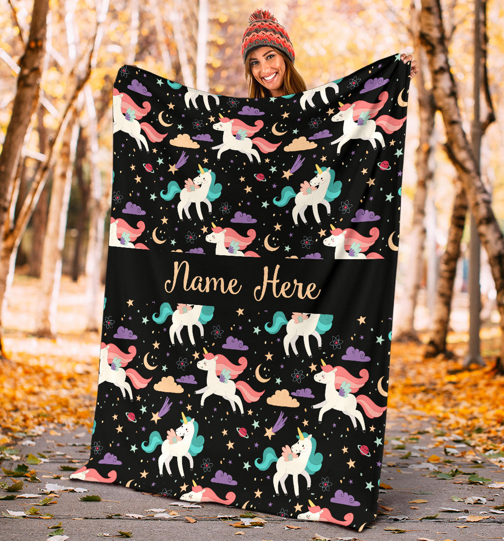 Personalized Name Unicorns Blanket for Girls