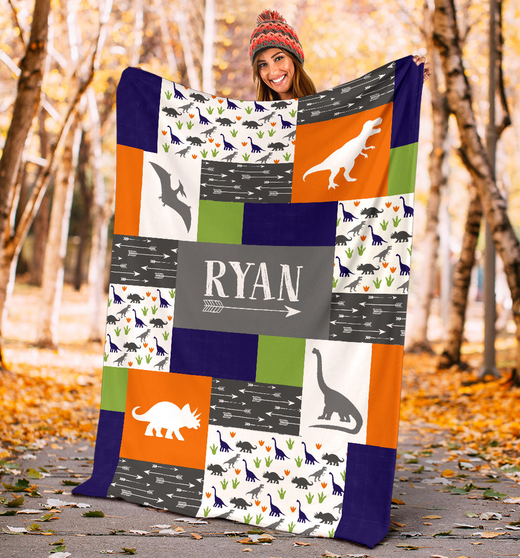 Personalized Dinosaur Blanket for Kids, Boys & Girls