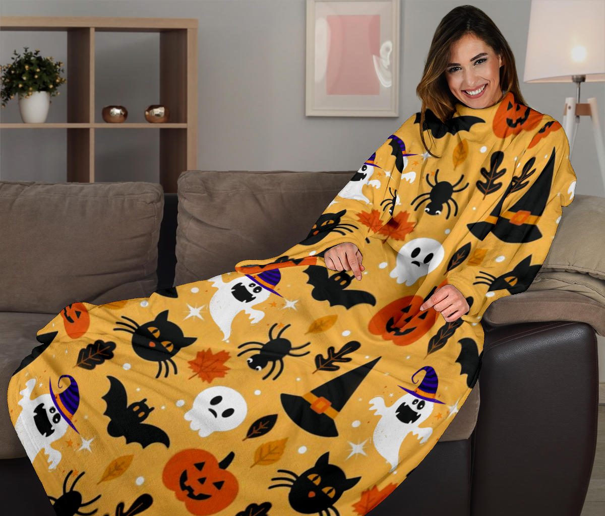 Pumpkin & Ghosts Halloween Sleeve Blanket