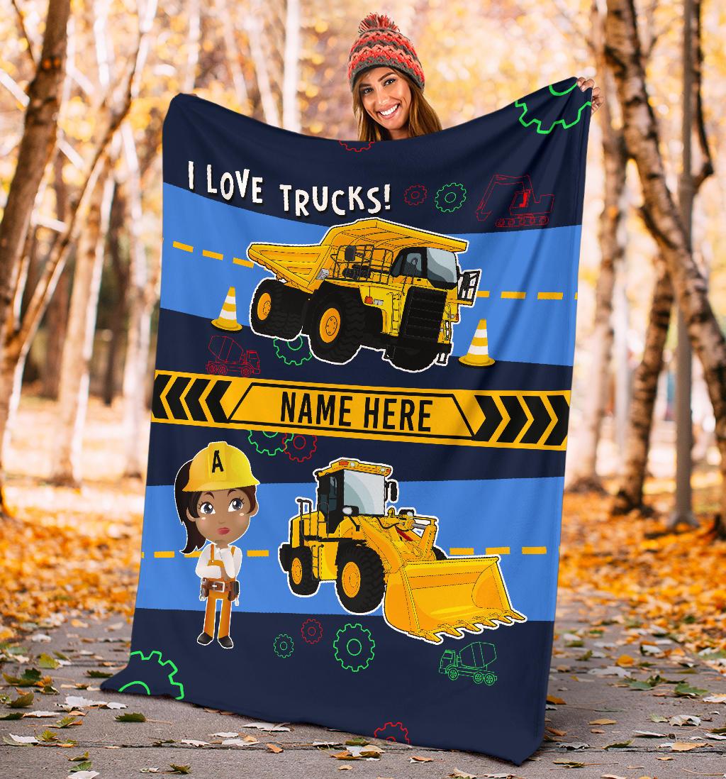 Personalized Name I Love Trucks Blanket for Boys & Girls with Character Personalization