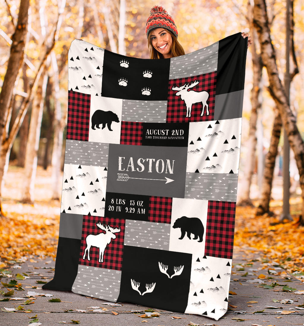 Red and Black Buffalo Plaid Personalized Baby Newborn Boy Blanket for Kids