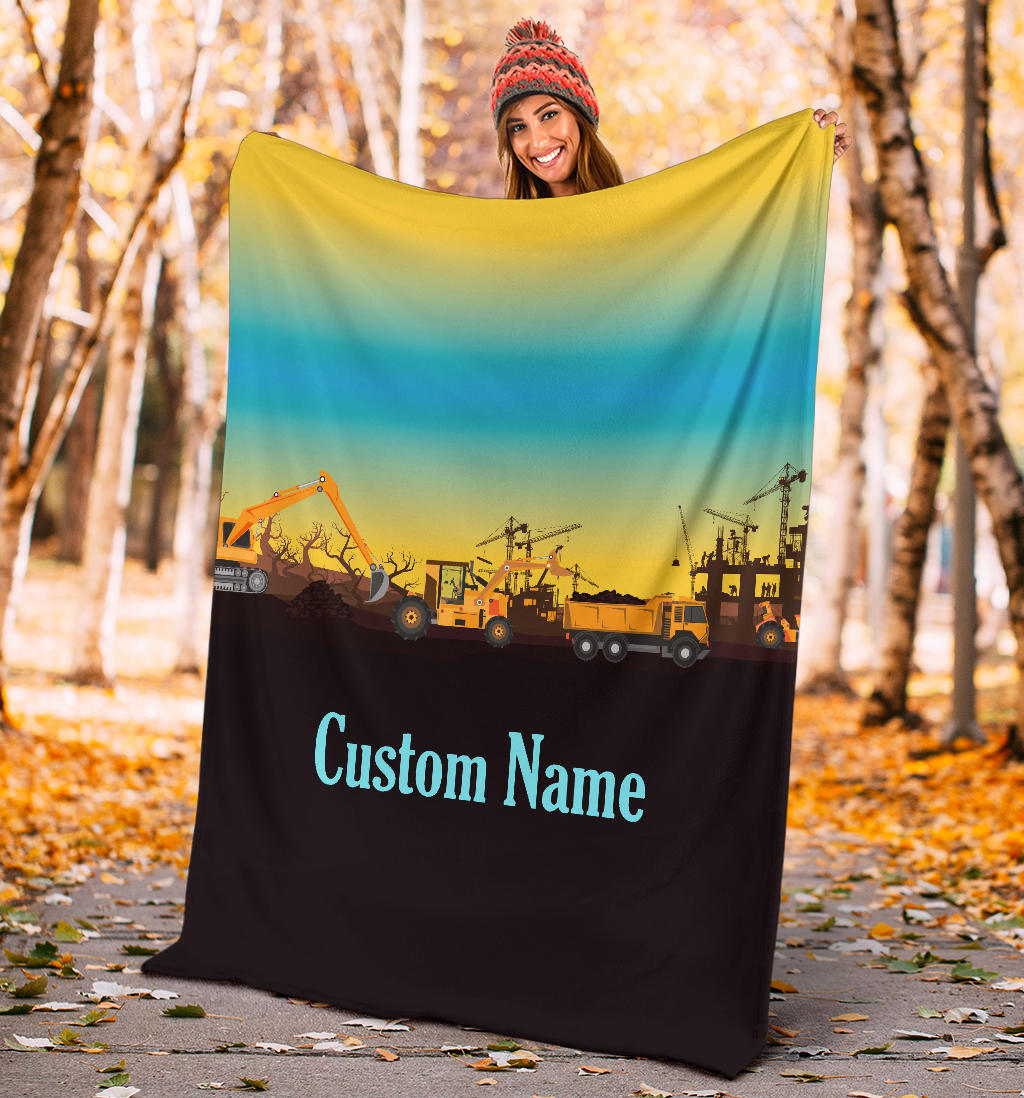 Personalized Name Construction Site Blanket for Kids, Custom Blanket for Boys & Girls