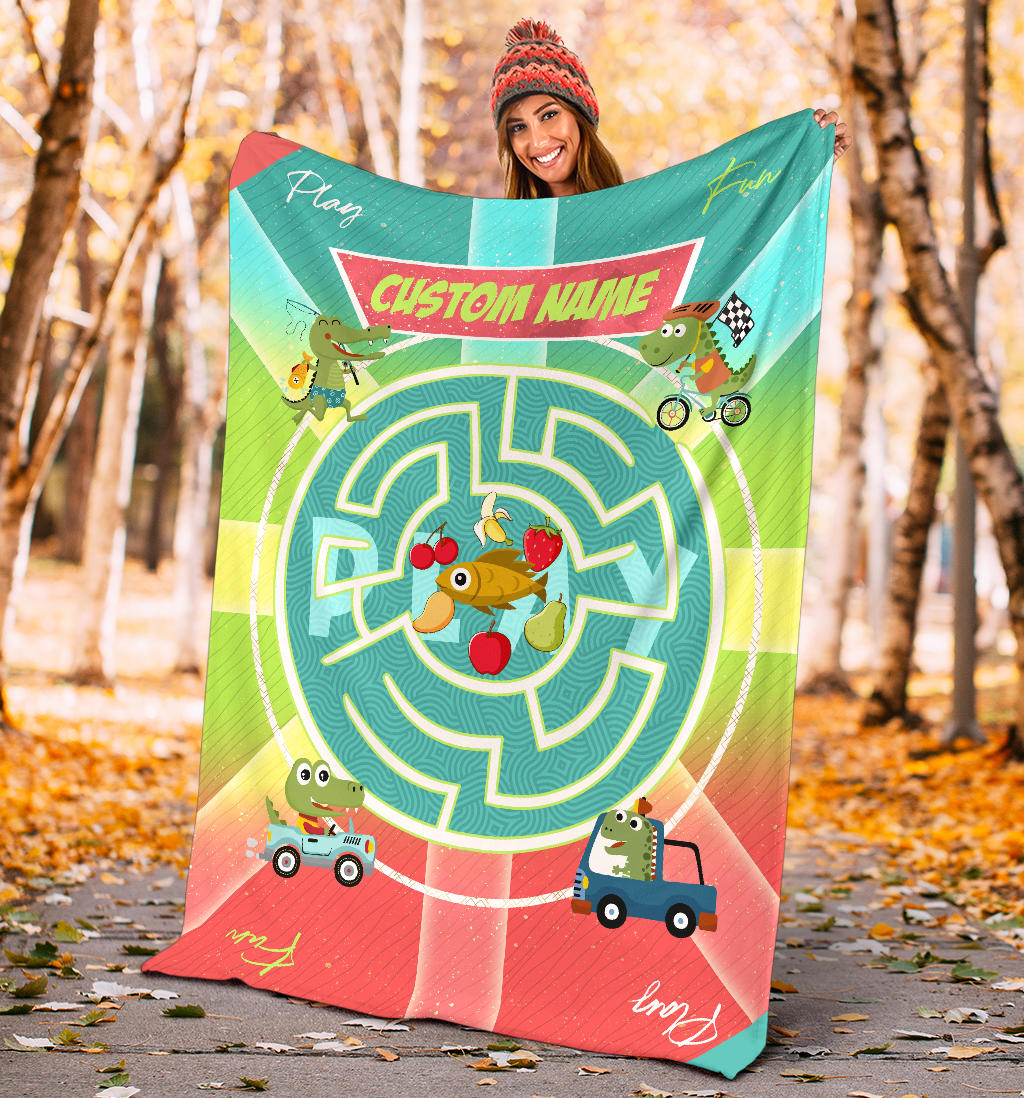 Personalized Name Dino, Dinosaur & Fish Blankets for Kids