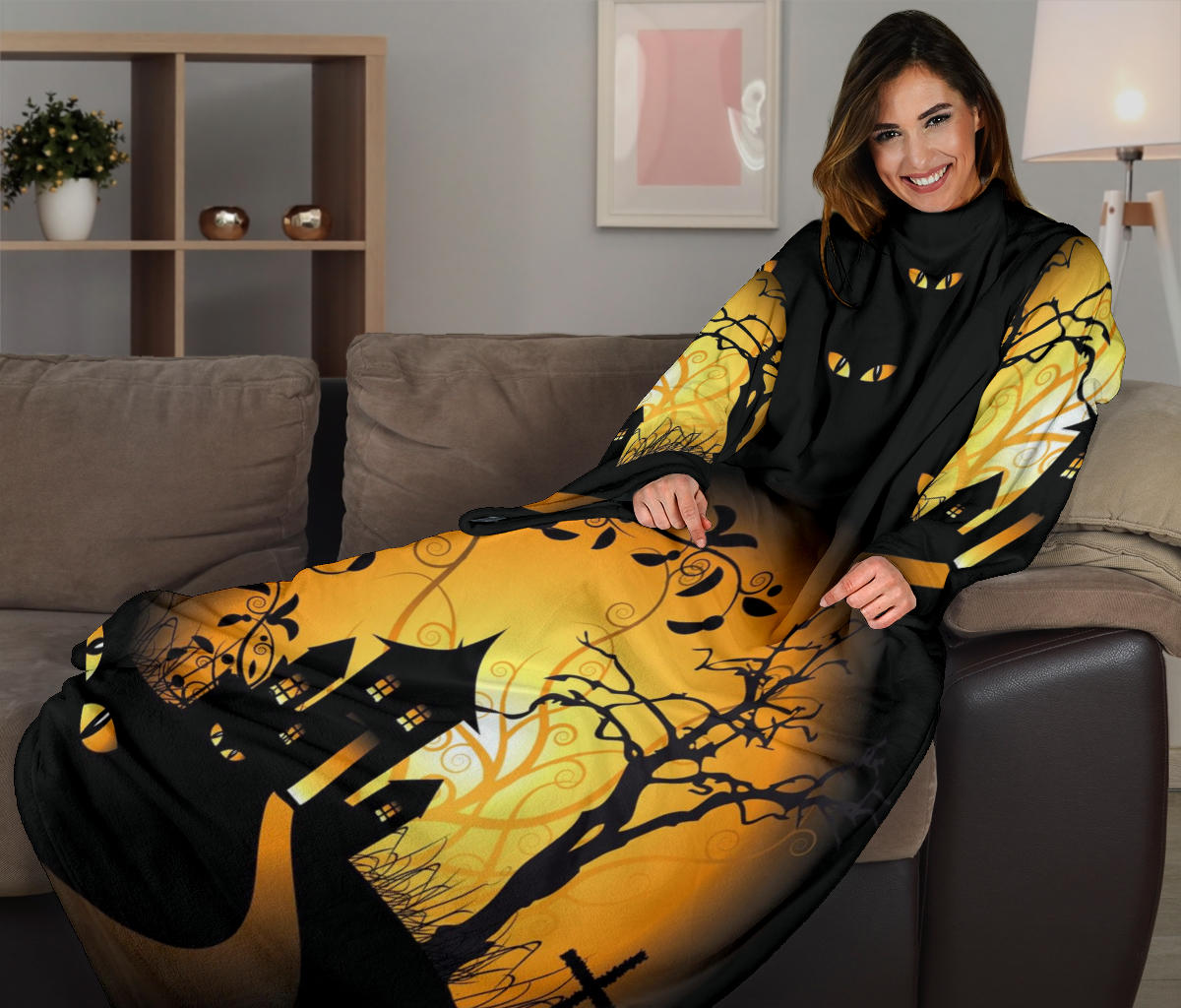 Halloween Hunted House Wearable Blanket
