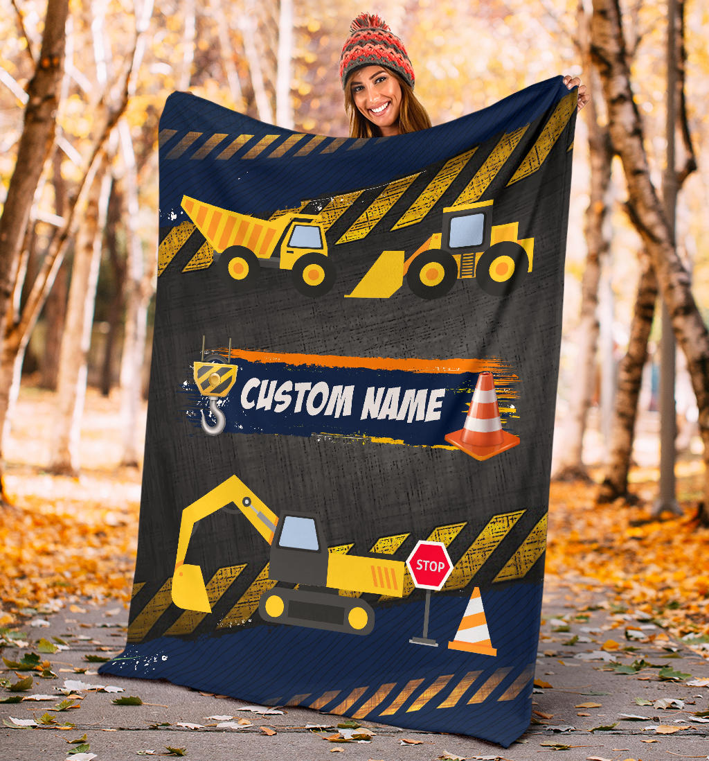 Personalized Name Stop Under Construction Blanket for Boys & Girls, Kids Name Blanket
