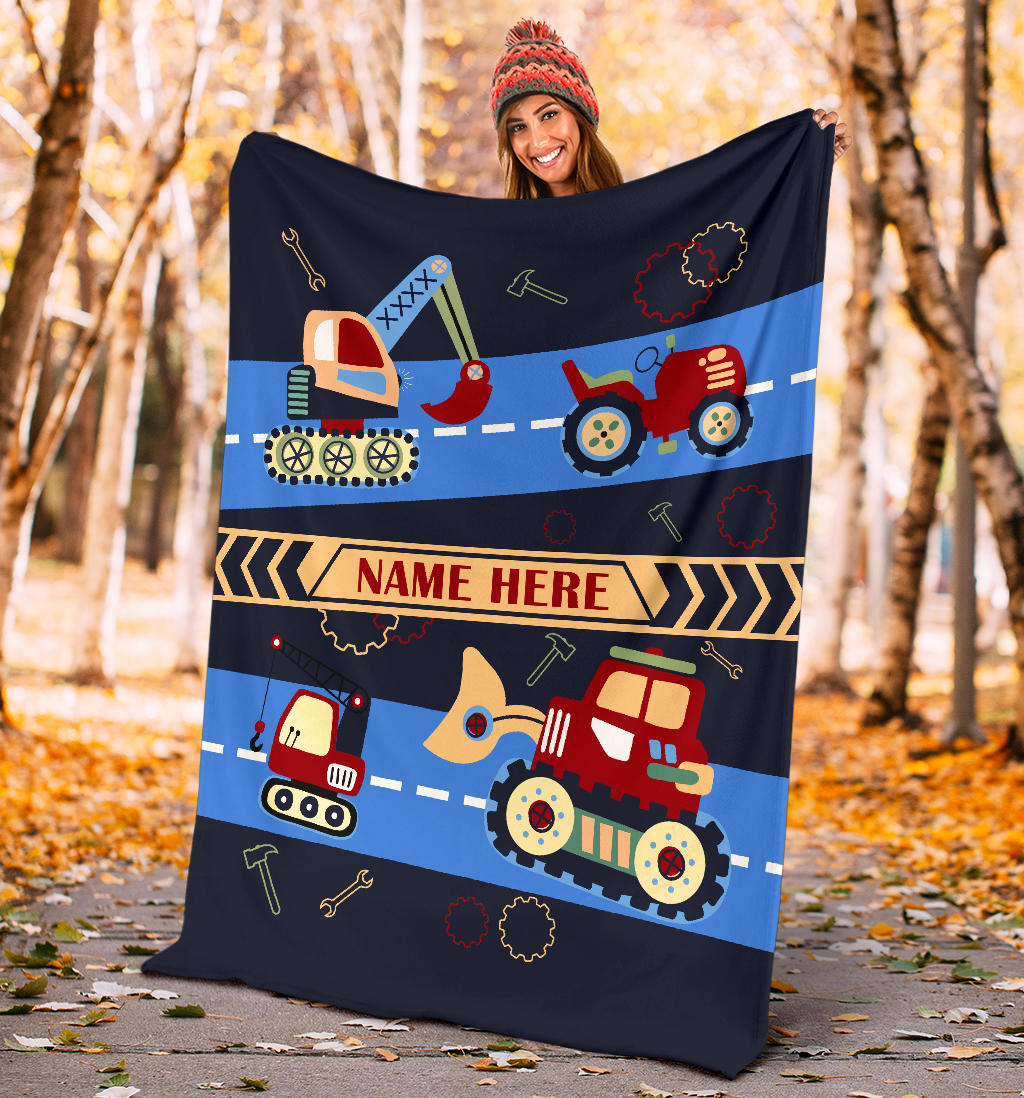Personalized Name Blanket with Construction Machines & Tools for Kids