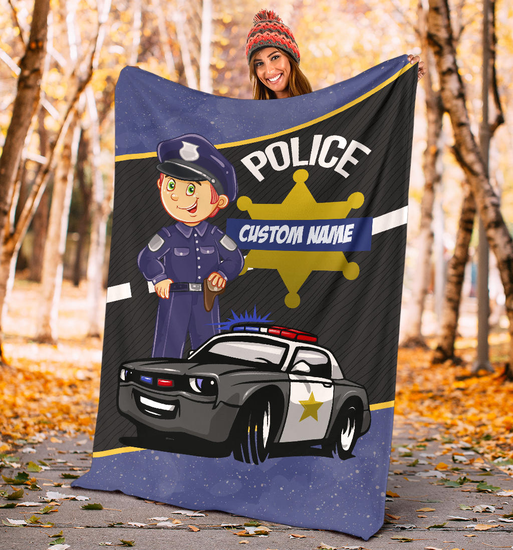 Personalized Name Police Officer & Car Blanket for Kids, Name Blanket for Boys & Girls