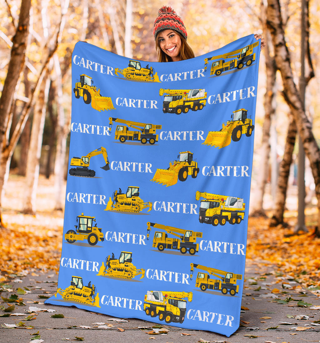 Personalized Name Construction Machinery Blanket for Boys & Girls, Custom Name Blanket for Kids