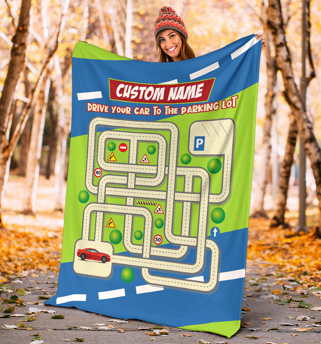 Personalized Name, Educational, Learning Park Your Car Blanket for Kids, Maze Blanket for Boys & Girls