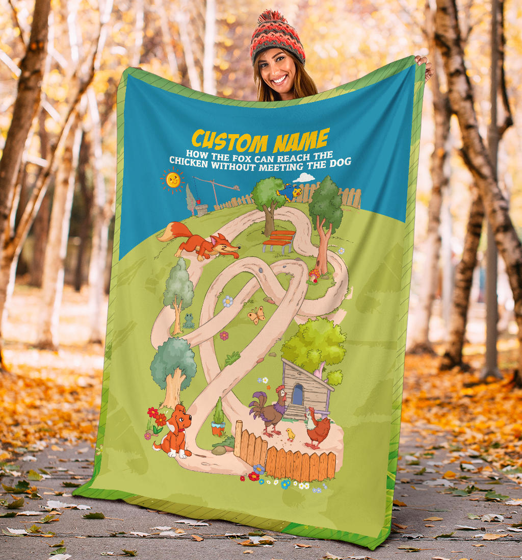 Personalized Name, Educational, Learning, How the Fox Can Reach the Chicken Without Meeting the Dog Blanket for Kids