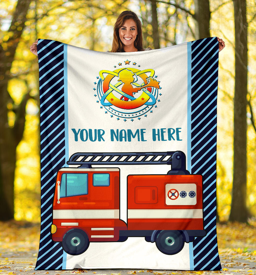 Personalized Name Firefighter Blanket for Boys