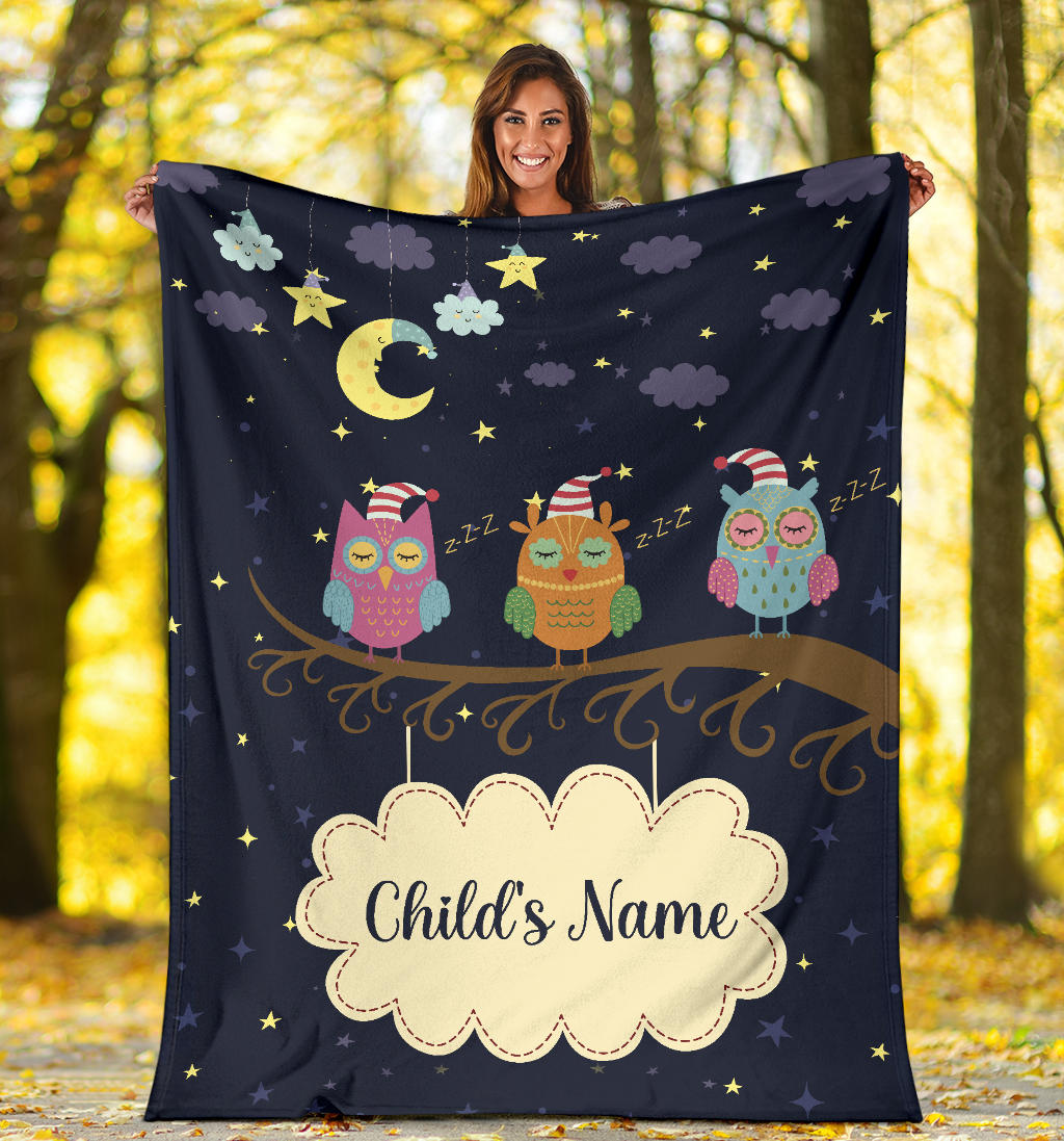 Personalized Name Sleepy Owls Blanket for Kids