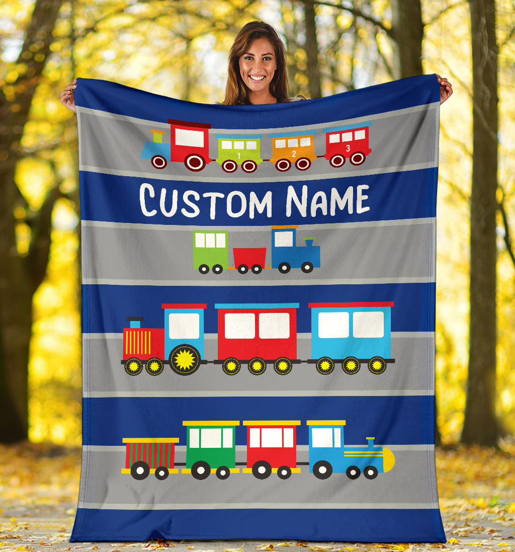 Personalized Name Train Blanket for Kids, Boys & Girls
