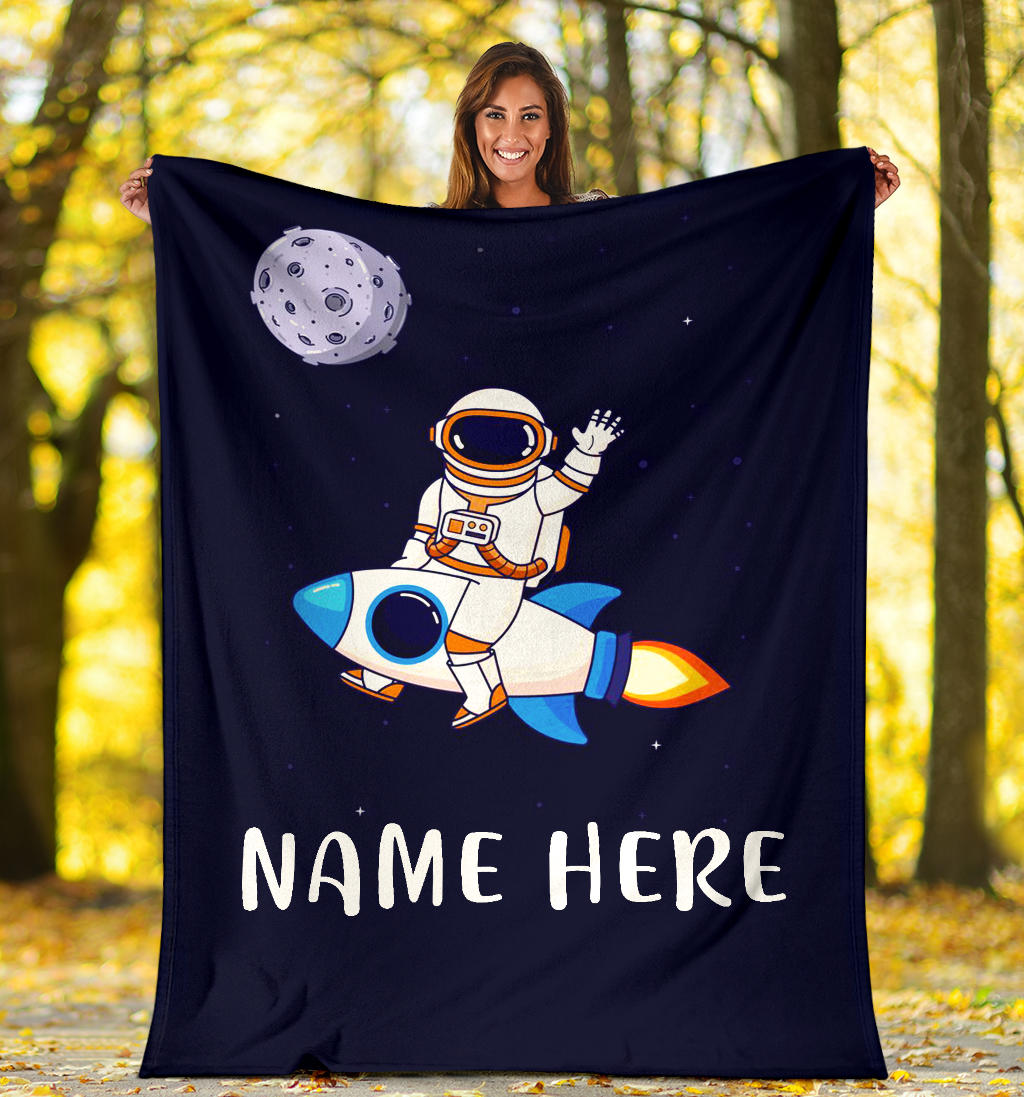 Personalized Name Astronaut Blanket for Boys, Kids