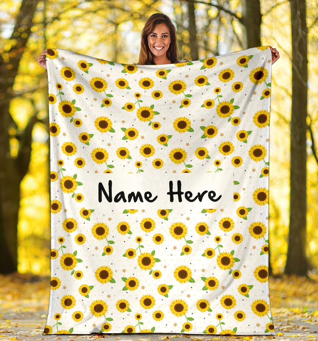 Personalized Name Cute Sunflower Pattern Blanket for Girls