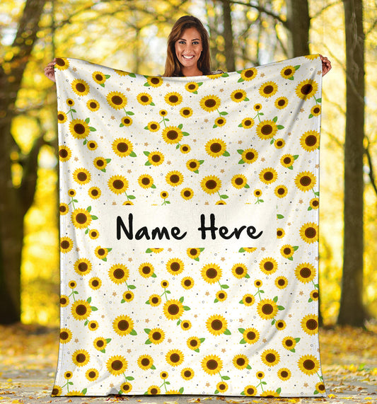 Personalized Name Cute Sunflower Pattern Blanket for Girls