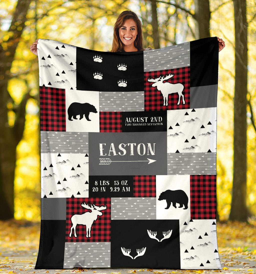 Red and Black Buffalo Plaid Personalized Baby Newborn Boy Blanket for Kids