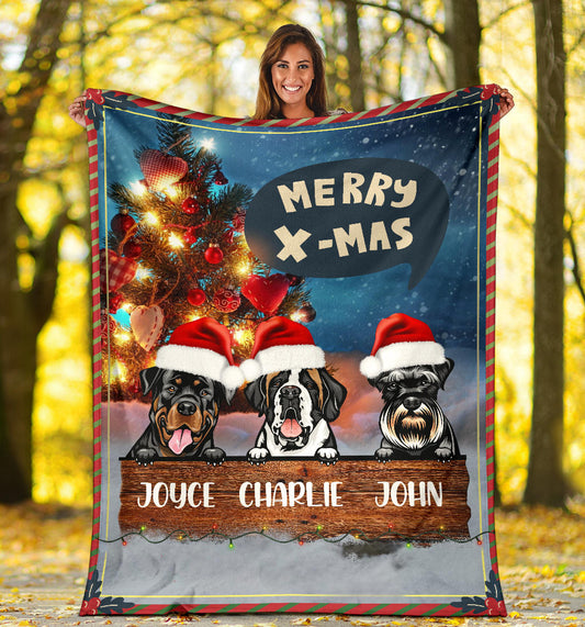 Personalized Cozy Christmas Blanket for Dog Lovers