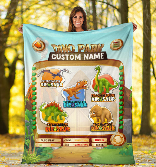 Personalized Name Dino Park, Dinosaur Blanket for Kids, Educational, Learning Blanket for Boys & Girls