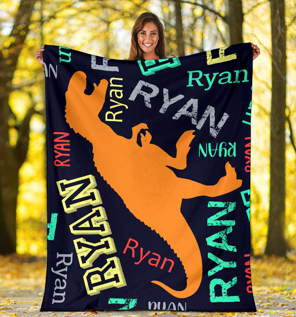 Dinosaurs T-Rex Personalized Name Blanket for Boys, Kids