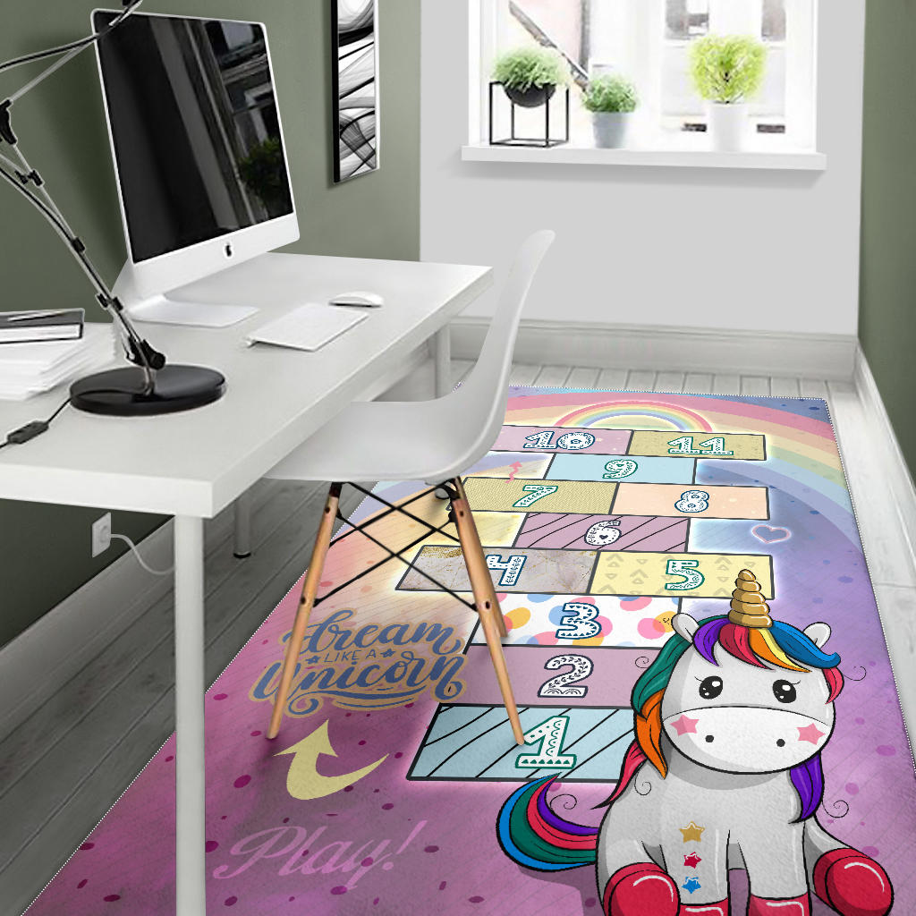 Dream Like a Unicorn Play Mat with Numbers for Girls, Rug for Girls Room