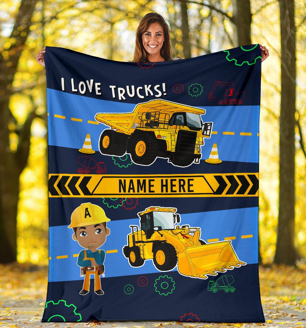 Personalized Name I Love Trucks Blanket for Boys & Girls with Character Personalization