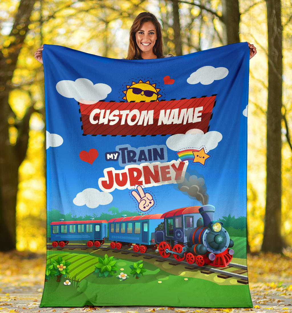 Personalized Name Train in Mountains Blanket for Kids