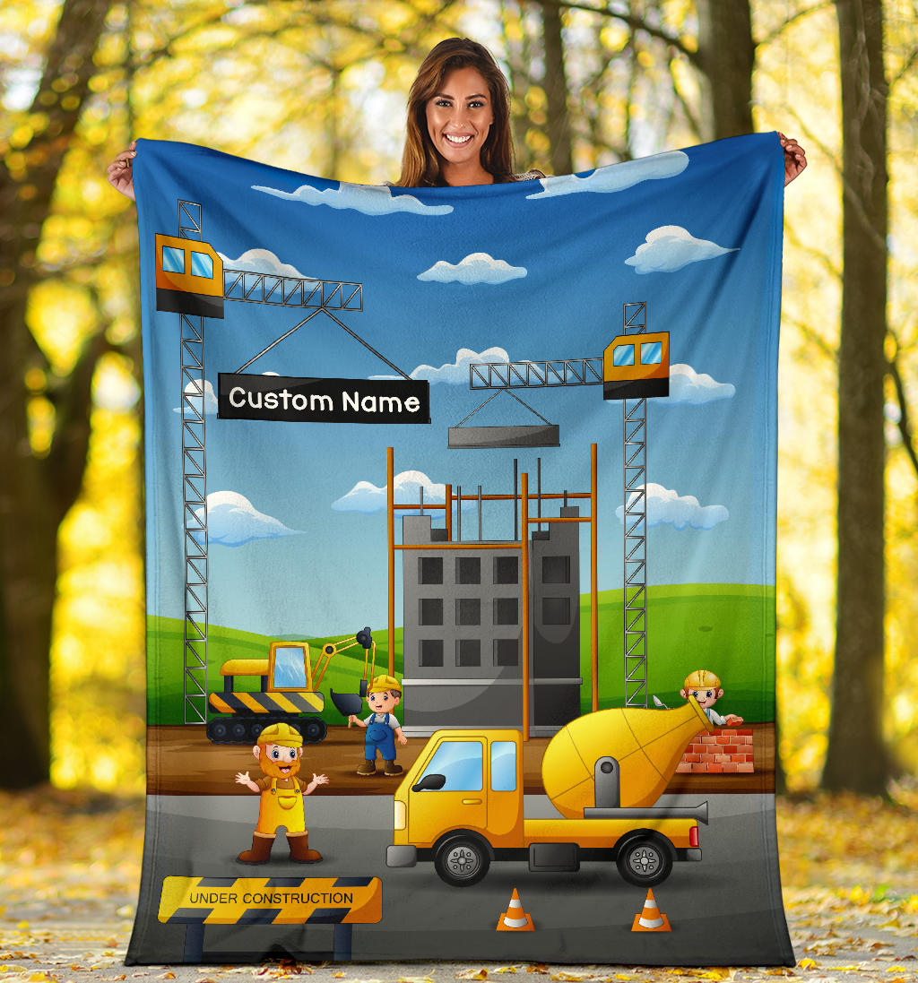 Personalized Name Construction Site Equipment Blanket for Kids