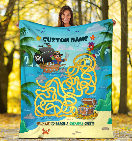 Personalized Name Educational, Pirate Maze Game Blanket for Boys & Girls, Custom Name Have Fun Blanket for Kids