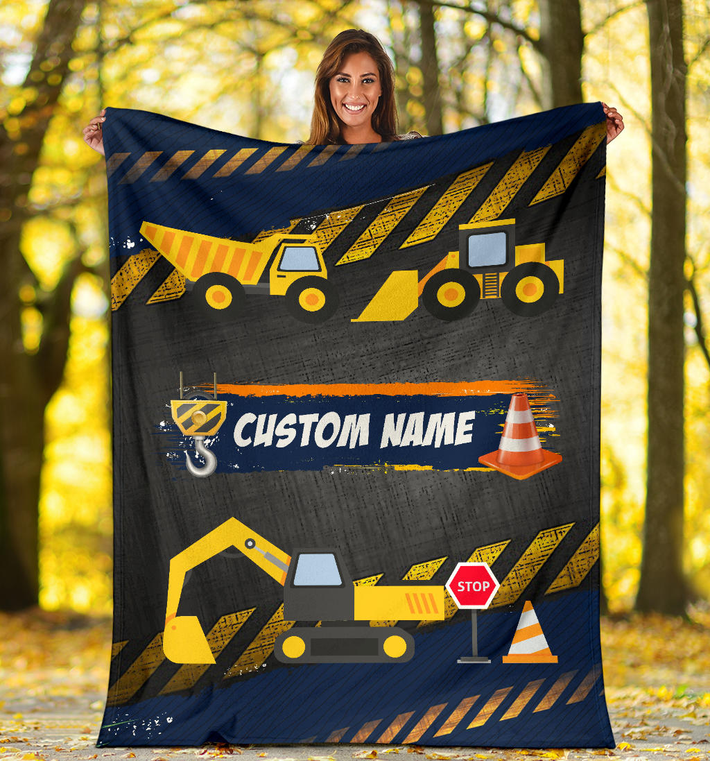 Personalized Name Stop Under Construction Blanket for Boys & Girls, Kids Name Blanket