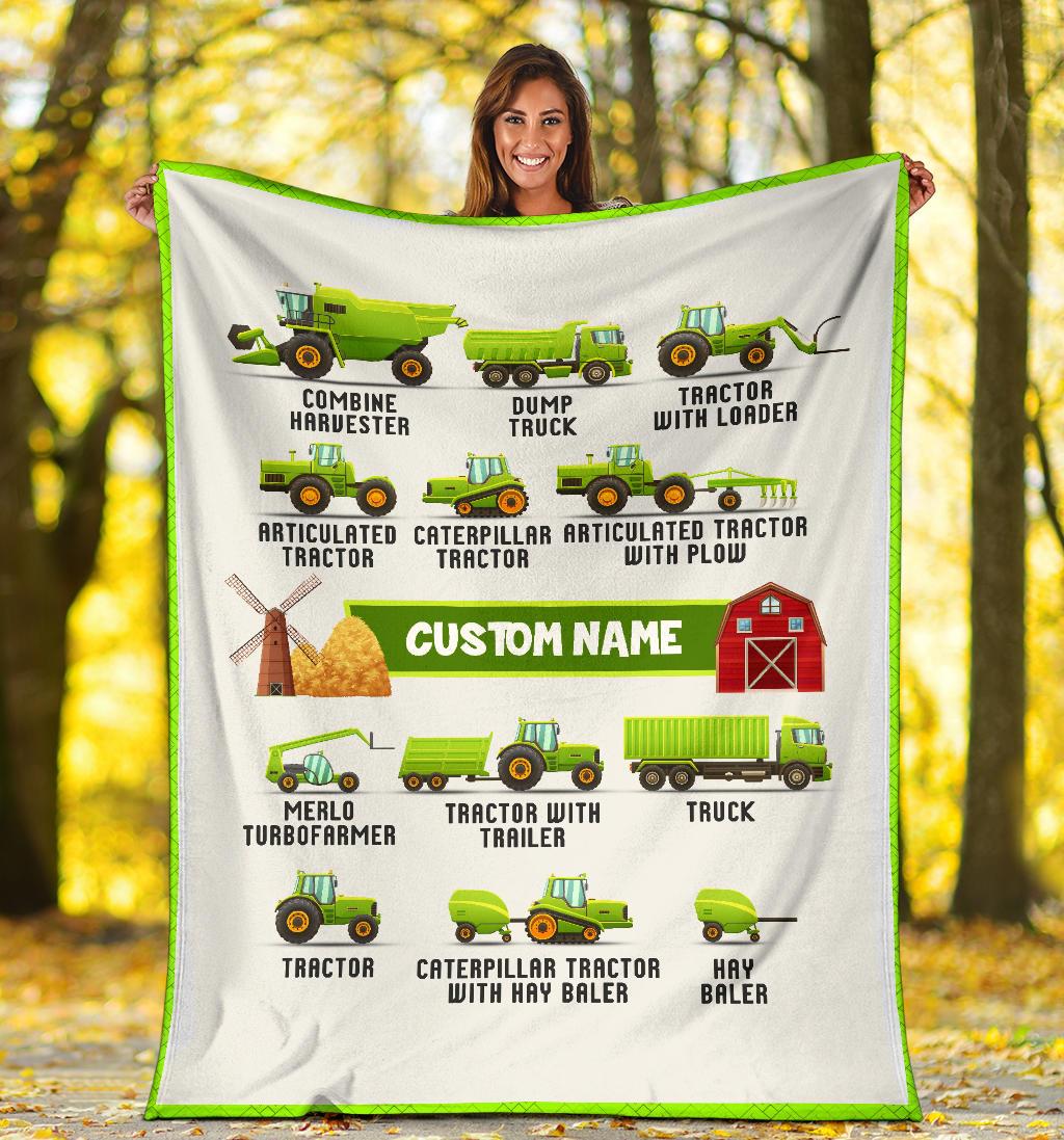 Personalized Name, Farm, Agricultural Machinery, Tractor Blanket for Kids, Boys & Girls Custom Name Blanket