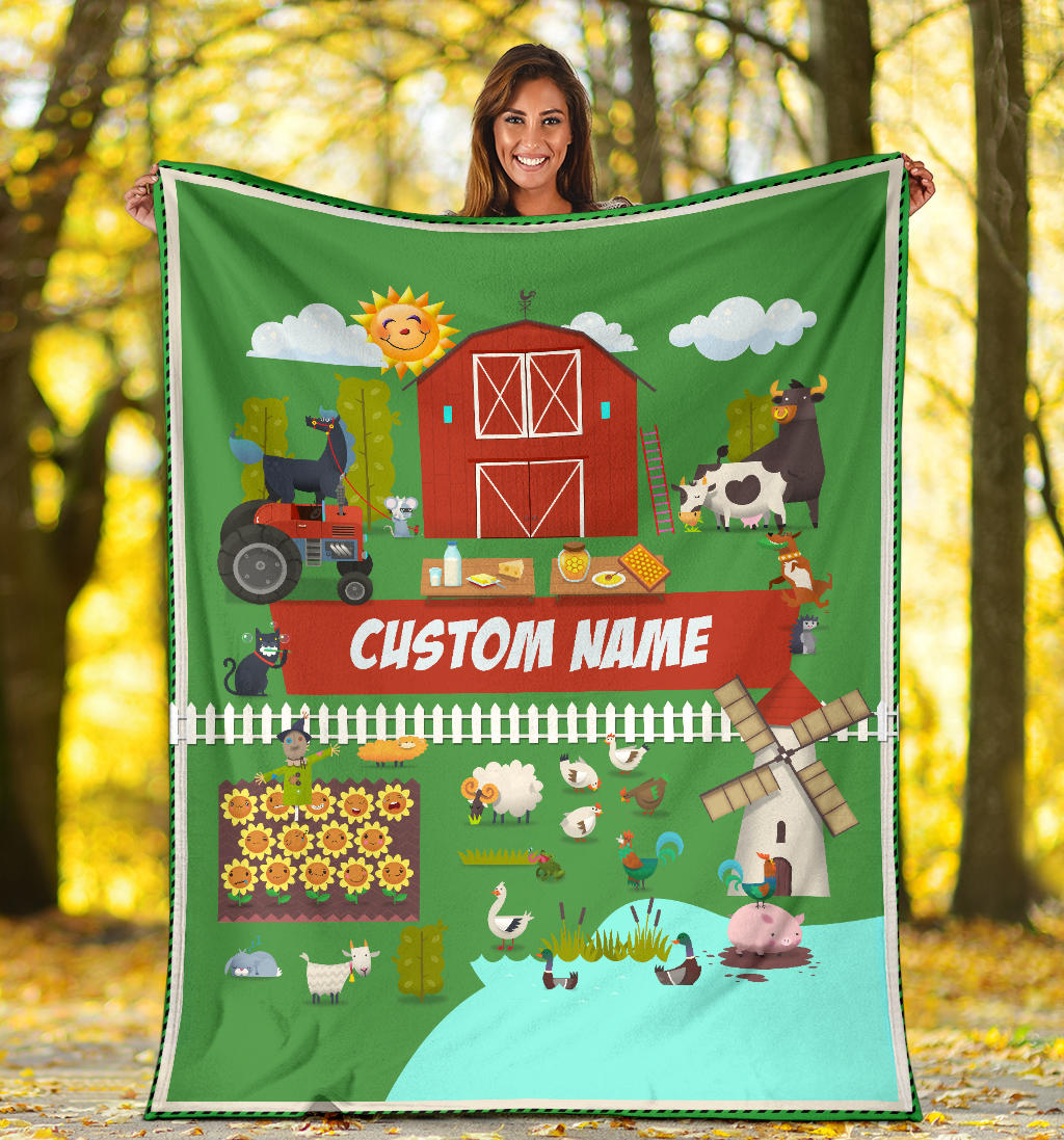 Personalized Name Farm & Tractor Blanket for Kids