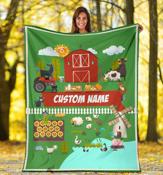 Personalized Name Farm & Tractor Blanket for Kids