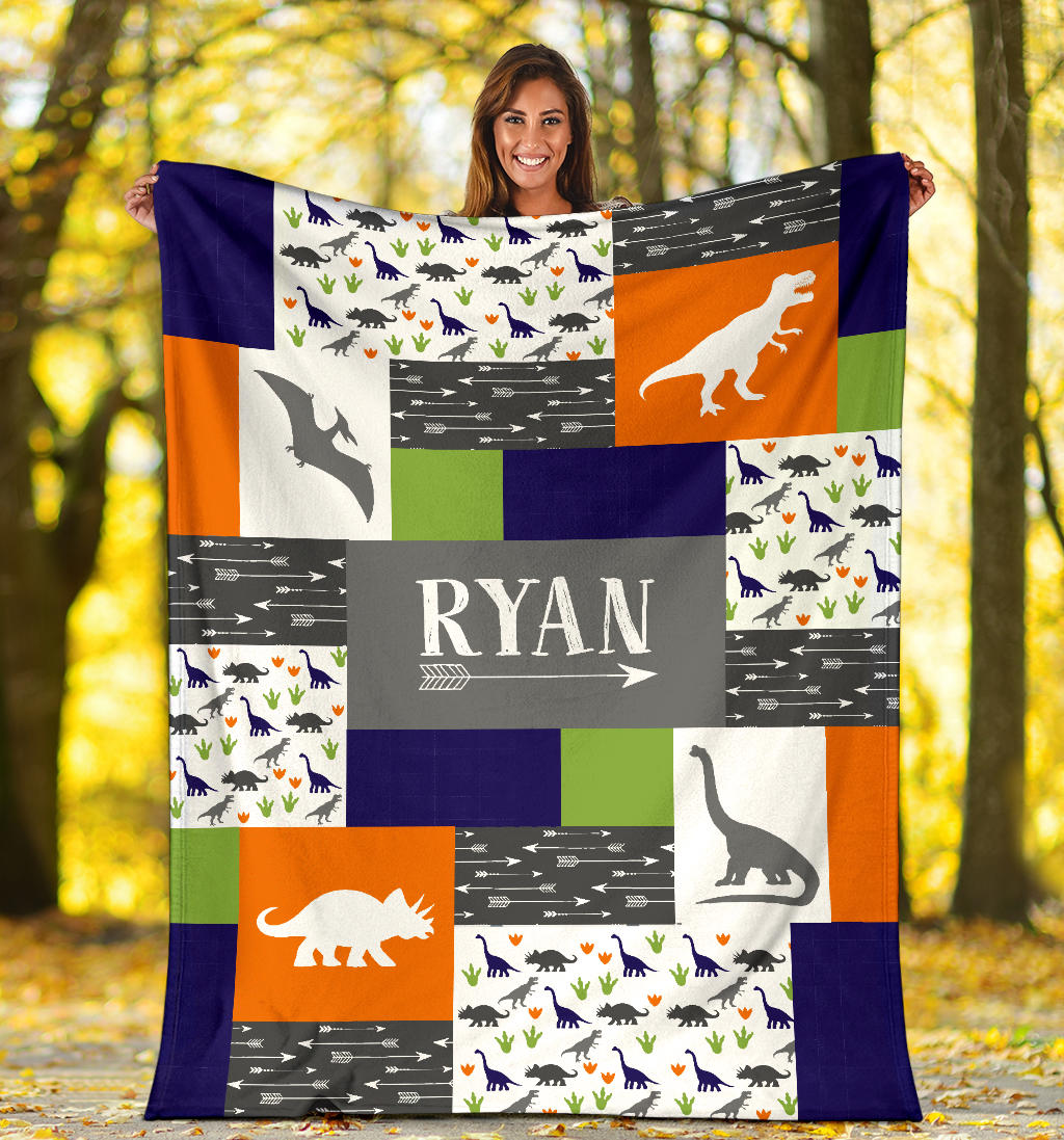 Personalized Dinosaur Blanket for Kids, Boys & Girls