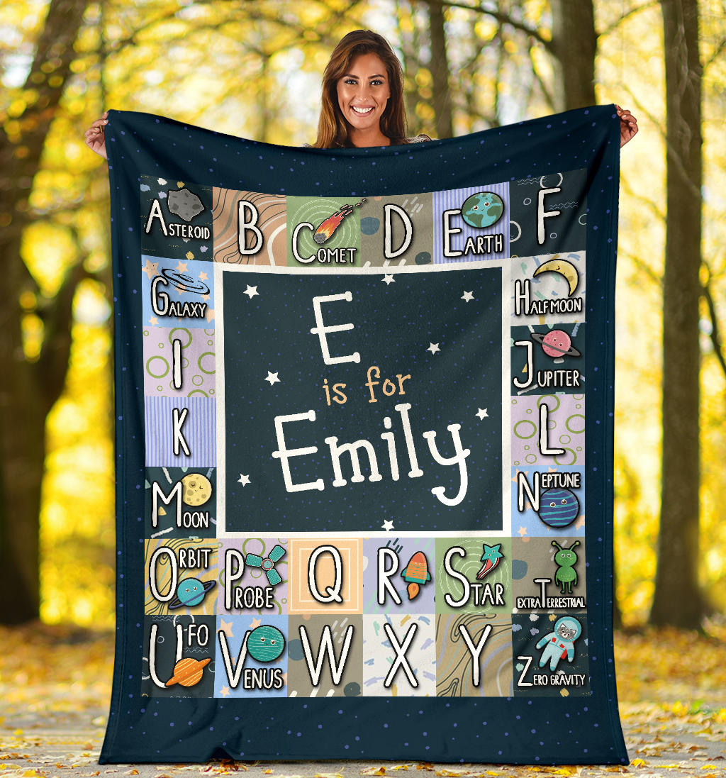 Personalized Name ABC Alphabet Space, Solar System Blanket for Kids