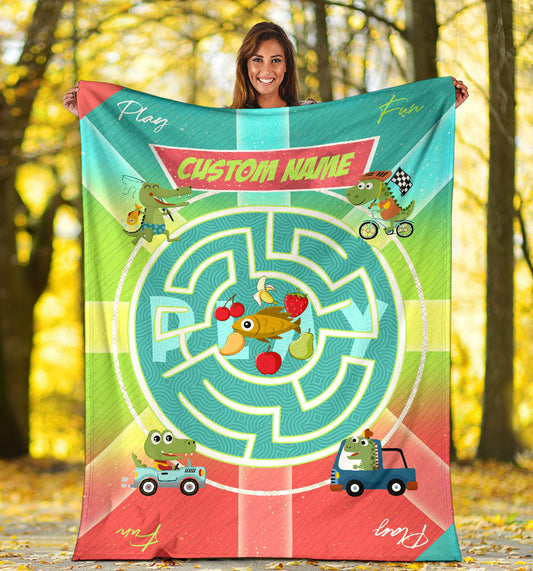 Personalized Name Dino, Dinosaur & Fish Blankets for Kids
