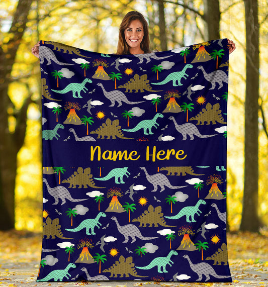 Personalized Dinosaurs, Dino World Blanket for Boys & Girls, Kids