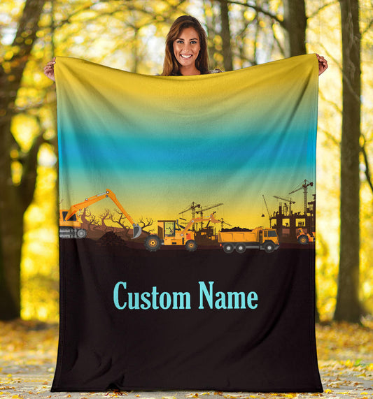 Personalized Name Construction Site Blanket for Kids, Custom Blanket for Boys & Girls