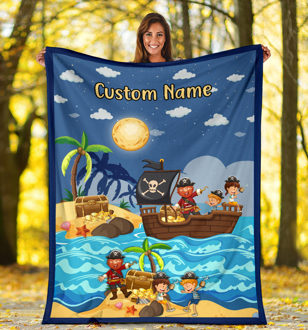 Personalized Name Pirate, Treasure Hunters Blanket for Kids, Pirate Blanket for Boys & Girls